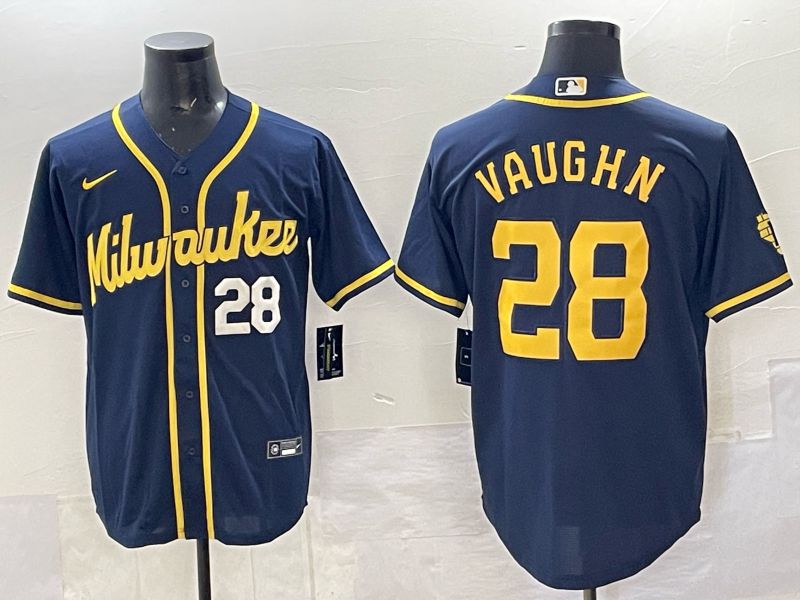 Men Milwaukee Brewers #28 Vaughn Drak Blue Nike MLB 2025 Jersey 02